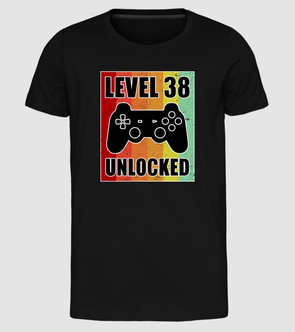 level 38 unlocked retro gamer model negru pe tricou