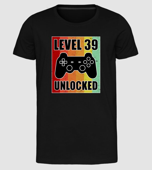level 39 unlocked retro gamer model negru pe tricou
