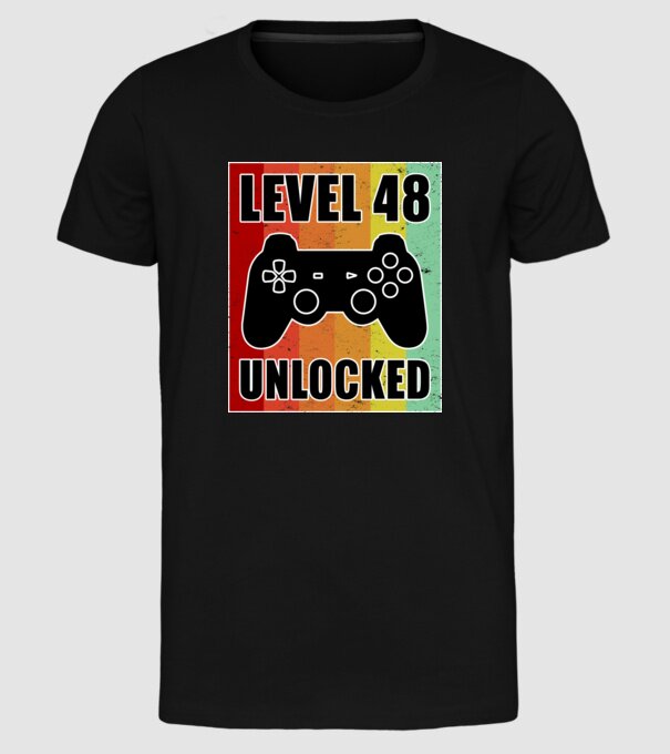 level 48 unlocked retro gamer model negru pe tricou