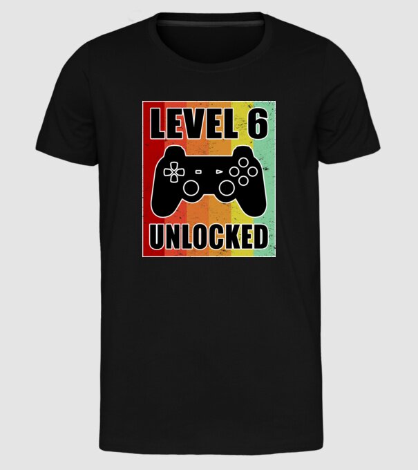level 6 unlocked retro gamer model negru pe tricou