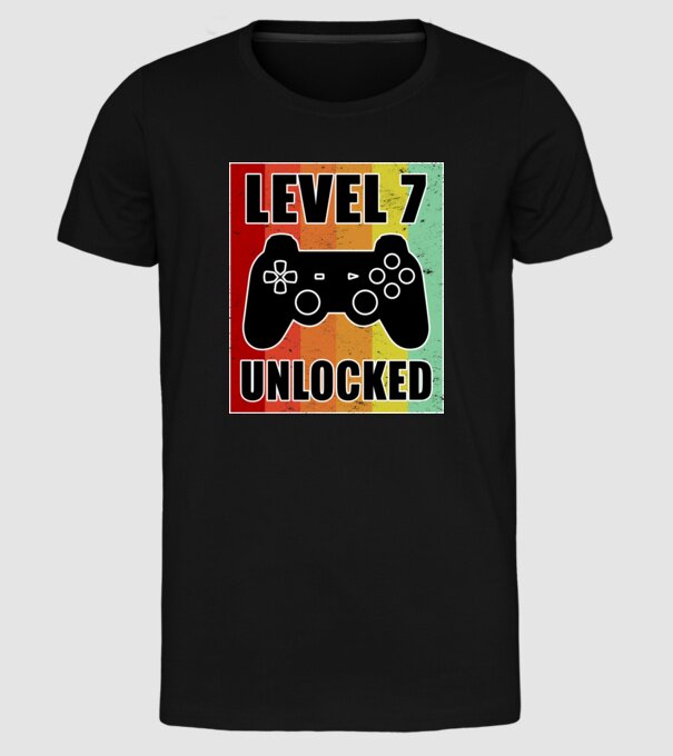level 7 unlocked retro gamer model negru pe tricou