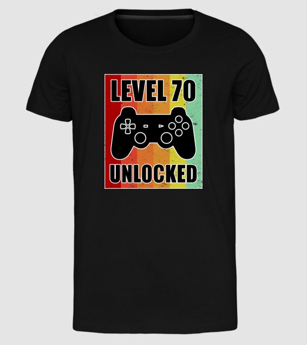 level 70 unlocked retro gamer model negru pe tricou