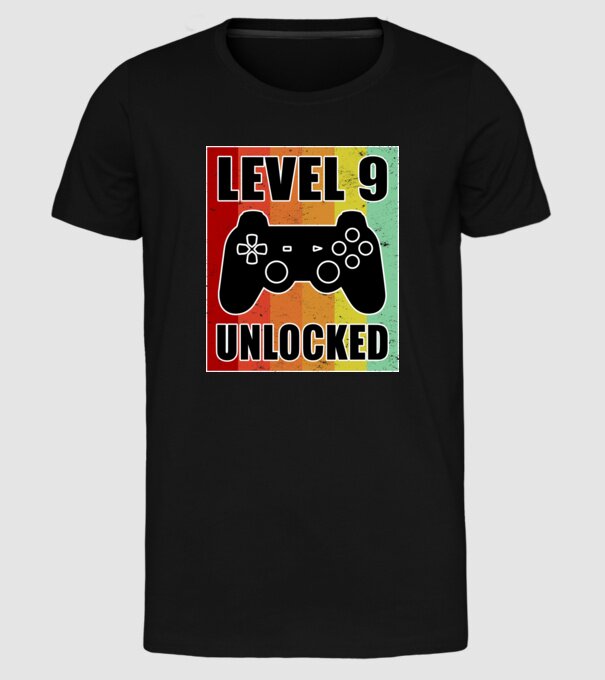 level 9 unlocked retro gamer model negru pe tricou