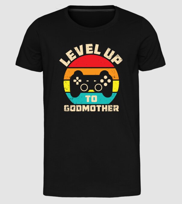 Level Up Godmother model negru pe tricou