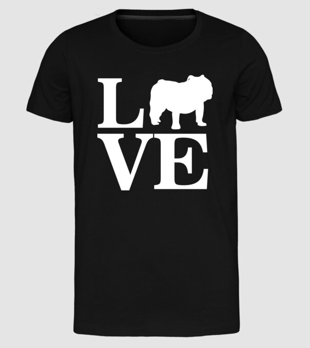 LOVE BULDOG ENGLEZESC model negru pe tricou
