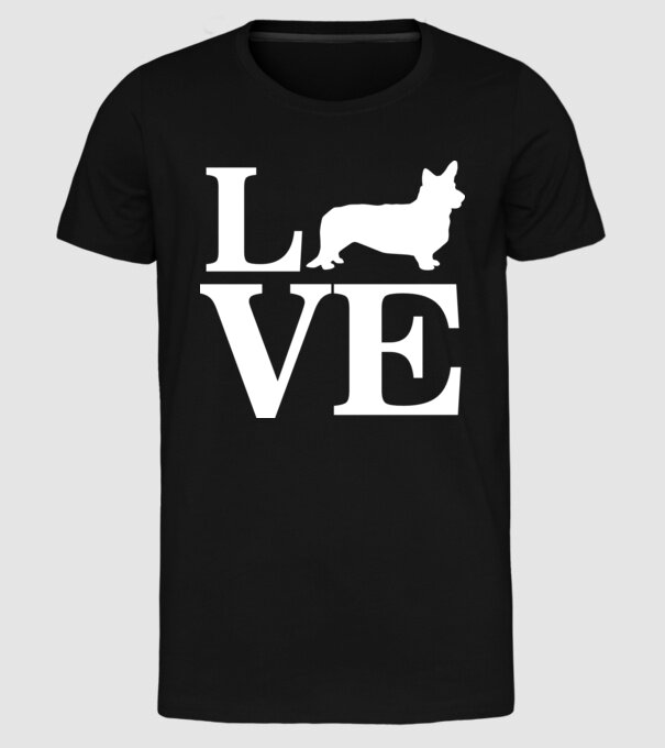 LOVE CORGIE model negru pe tricou