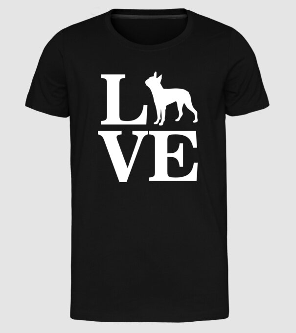 LOVE FRANCIA BULLDOG model negru pe tricou
