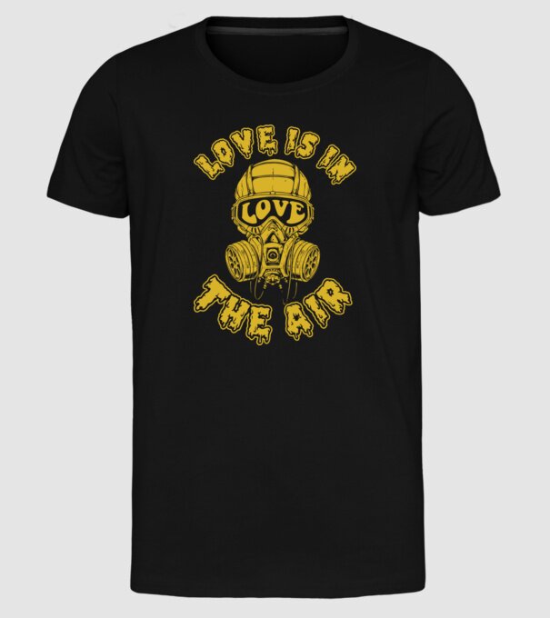Love is in the air yellow model negru pe tricou