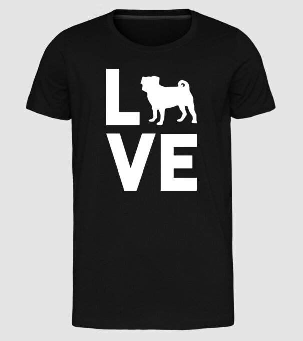 LOVE Mops model negru pe tricou