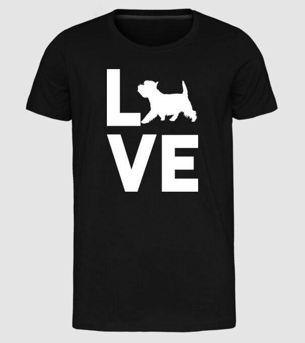 LOVE Westie model negru pe tricou