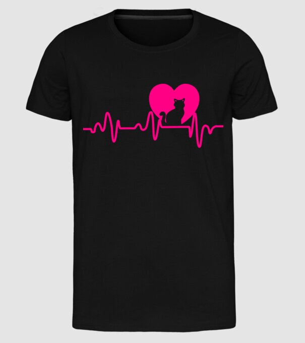 Pisică heartbeat model negru pe tricou