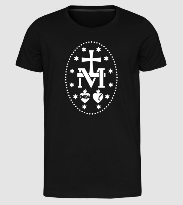 Simboluri medalie Maria model negru pe tricou