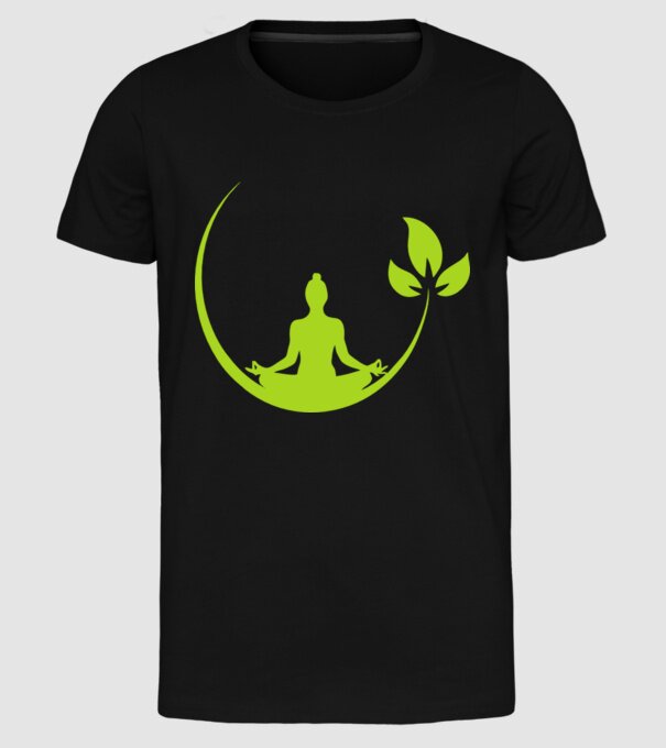 meditation leaf model negru pe tricou