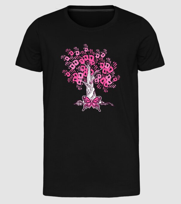 Copac cu fluture lupta împotriva cancerului de sân model negru pe tricou
