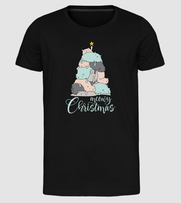 Meowy Christmas model negru pe tricou
