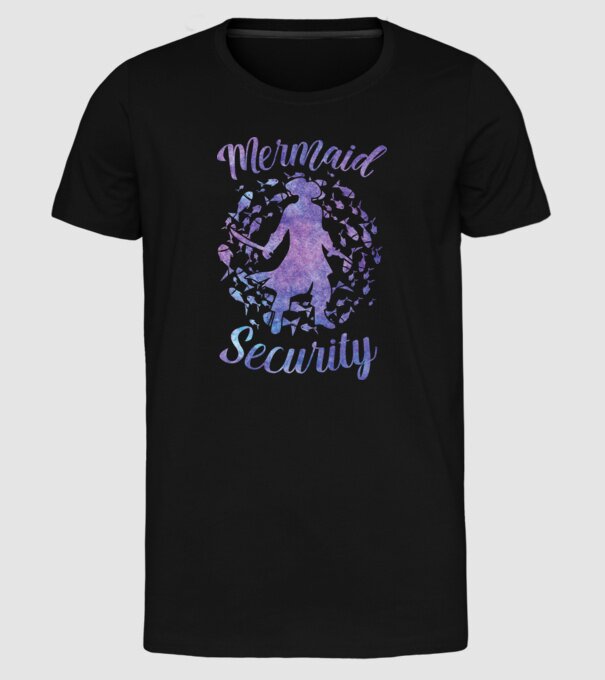 Mermaid Security boys aquarell model negru pe tricou