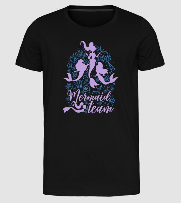 MermaidTeam model negru pe tricou