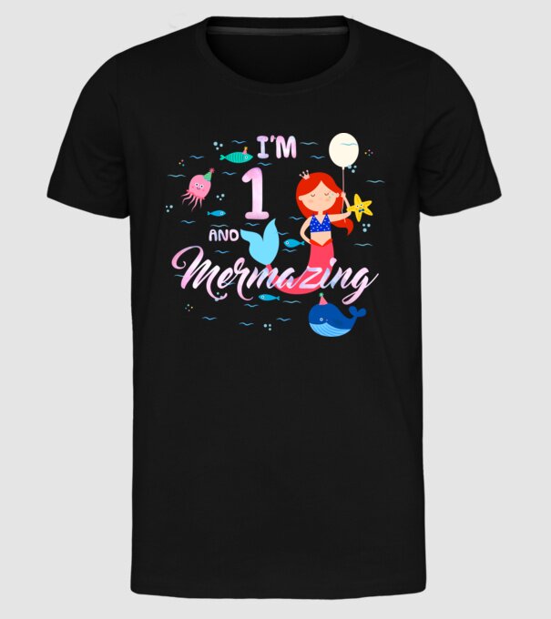 Mermazing Birthday 1 model negru pe tricou