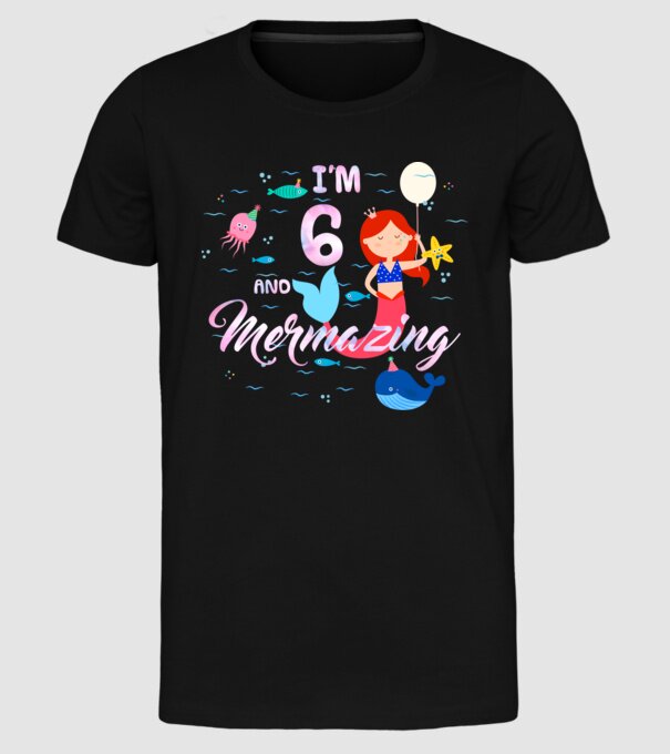 Mermazing Birthday 6 model negru pe tricou
