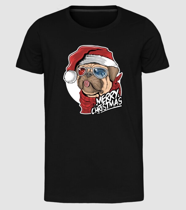 Merry Christmas Mopsz model negru pe tricou