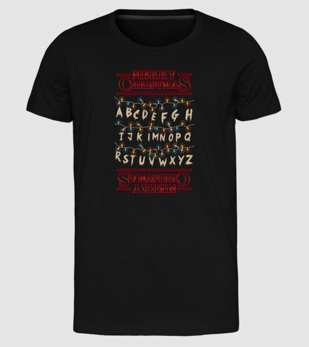 Merry Stranger Christmas model negru pe tricou