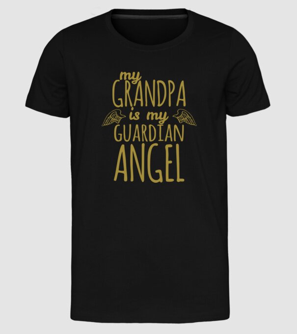 My grandpa is my guardian angel model negru pe tricou