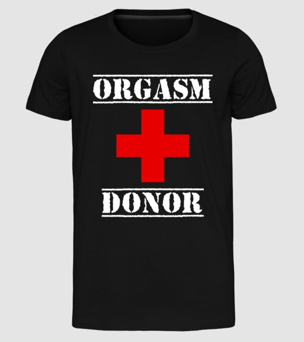 Orgasm Donor model negru pe tricou