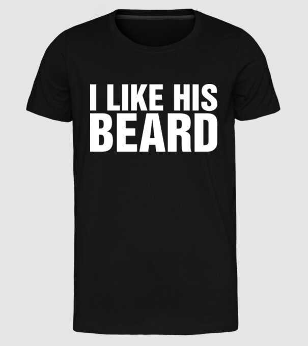 Motiv cuplu I like his beard model negru pe tricou