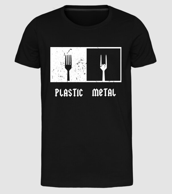 Plastic vs metal model negru pe tricou