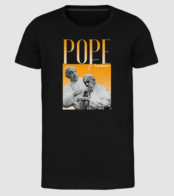 Pope Frances 90s poster model negru pe tricou