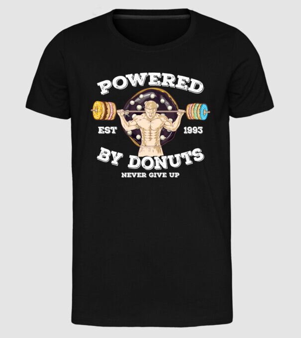 Powered by donuts model negru pe tricou
