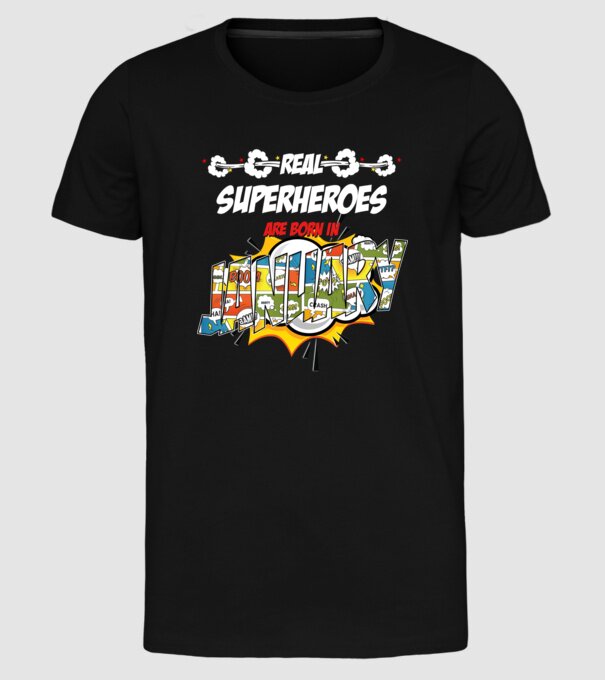 real superheroes are born in january model negru pe tricou