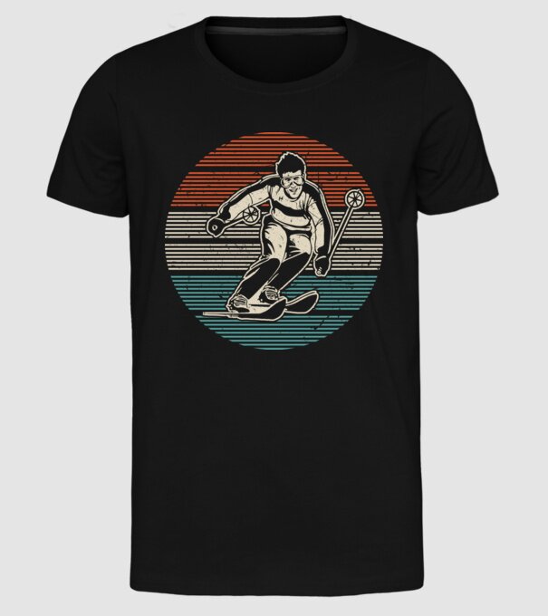 Retro circle ski textured model negru pe tricou
