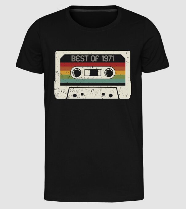 retro tape 1971 vintage model negru pe tricou