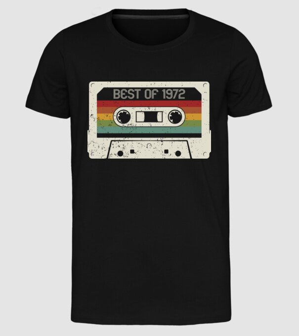retro tape 1972 vintage model negru pe tricou