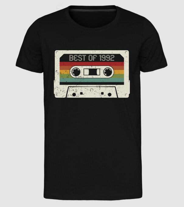 retro tape 1992 vintage model negru pe tricou