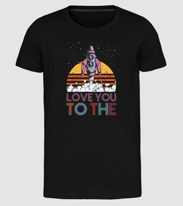 Retro vintage love you to the moon and back ROCKET model negru pe tricou