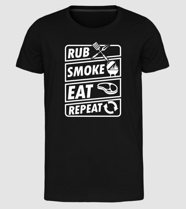Rub Smoke Eat Repeat model negru pe tricou