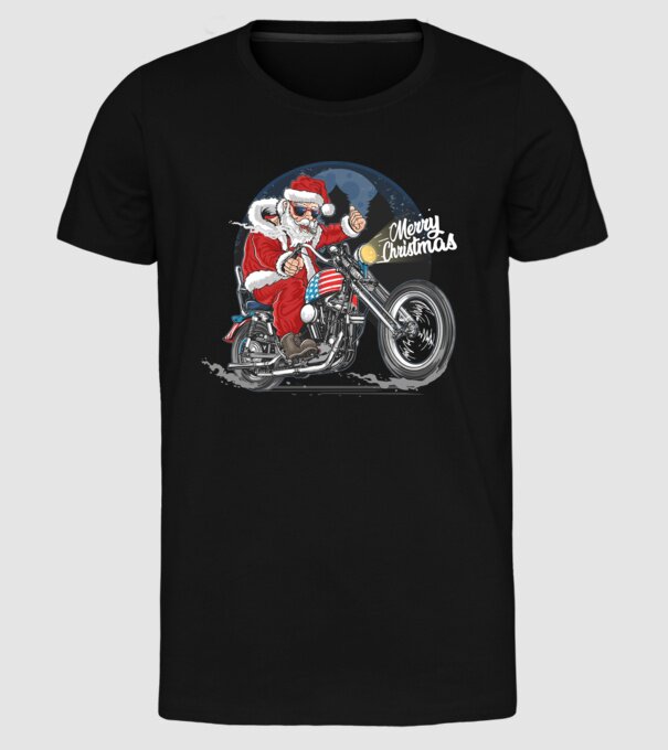 Santa Motocicletă Merry Christmas model negru pe tricou
