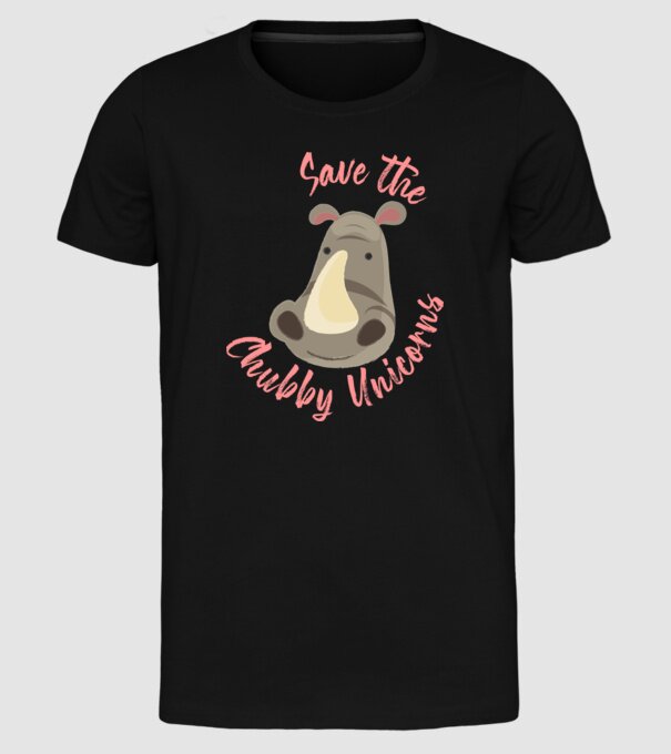 Save the chubby unicorns model negru pe tricou