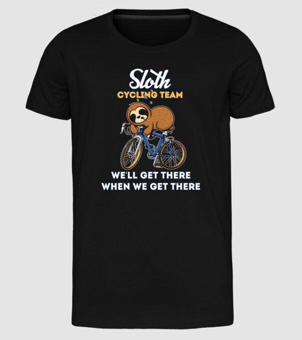 Sloth cycling team model negru pe tricou
