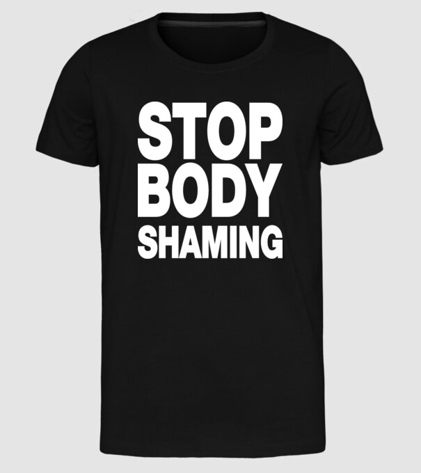 Stop body shaming helvetica model negru pe tricou