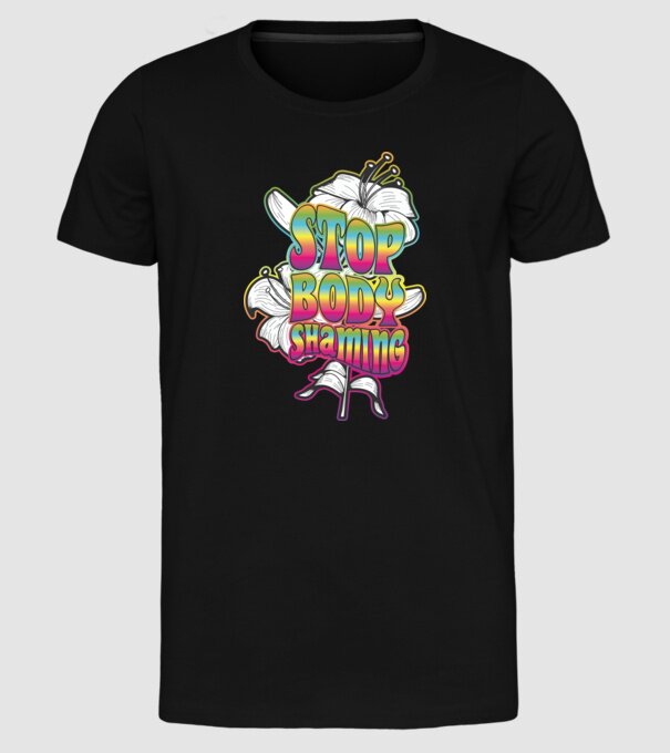 Stop body shaming lily model negru pe tricou