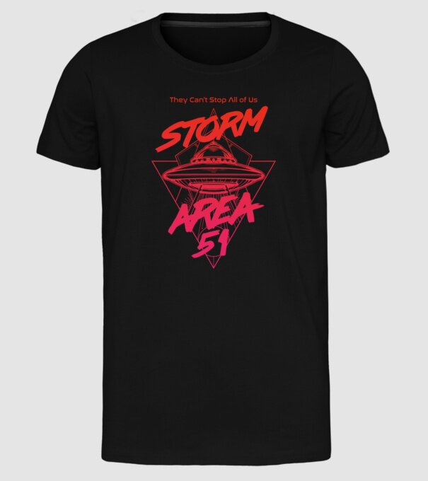 storm area 51 ufo orange model negru pe tricou