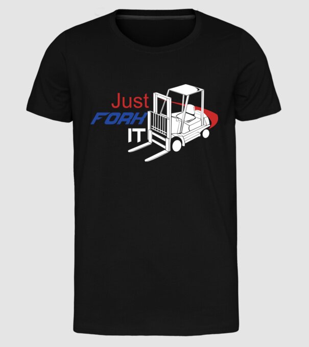 Targonca Just Fork It model negru pe tricou