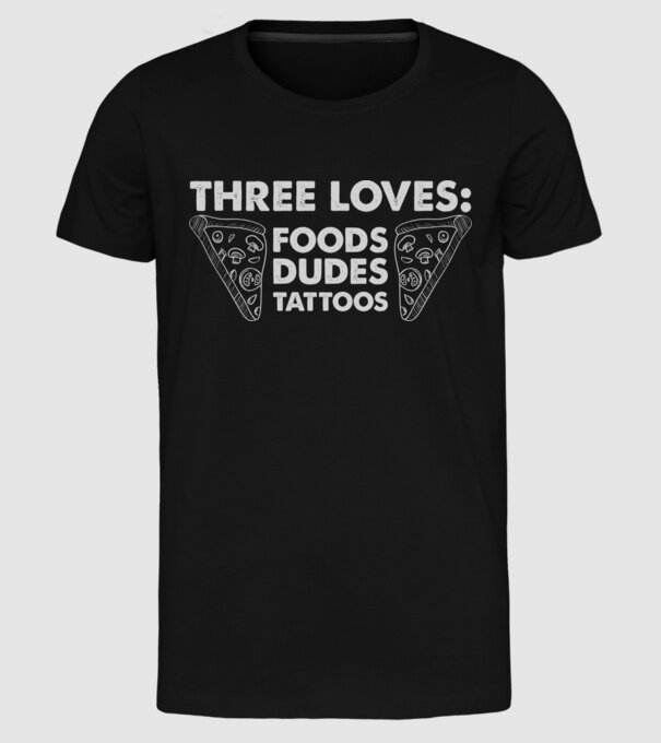 Three loves model negru pe tricou
