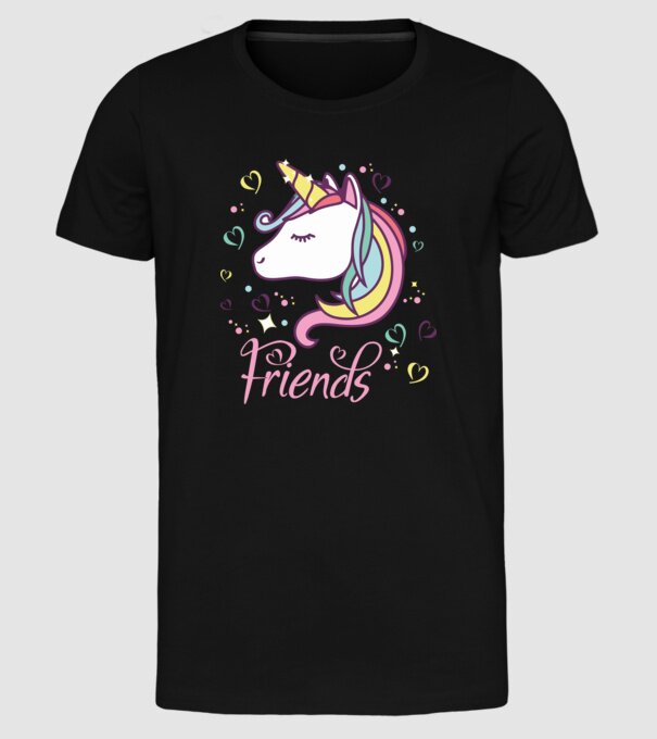 Unicorn Friend model negru pe tricou