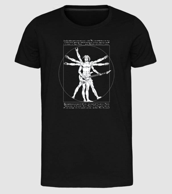 Vitruvius Guitar model negru pe tricou