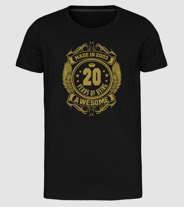 20 years of being awesome winged model negru pe tricou