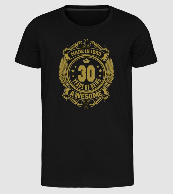 30 years of being awesome winged model negru pe tricou